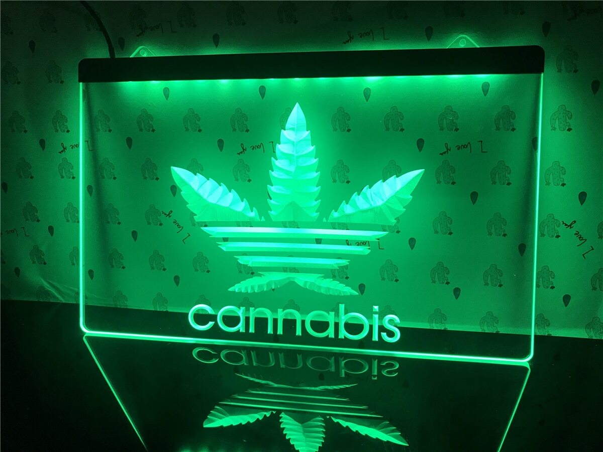 Neon 3D LED Leucht-Schild cannabis, Leuchtreklame